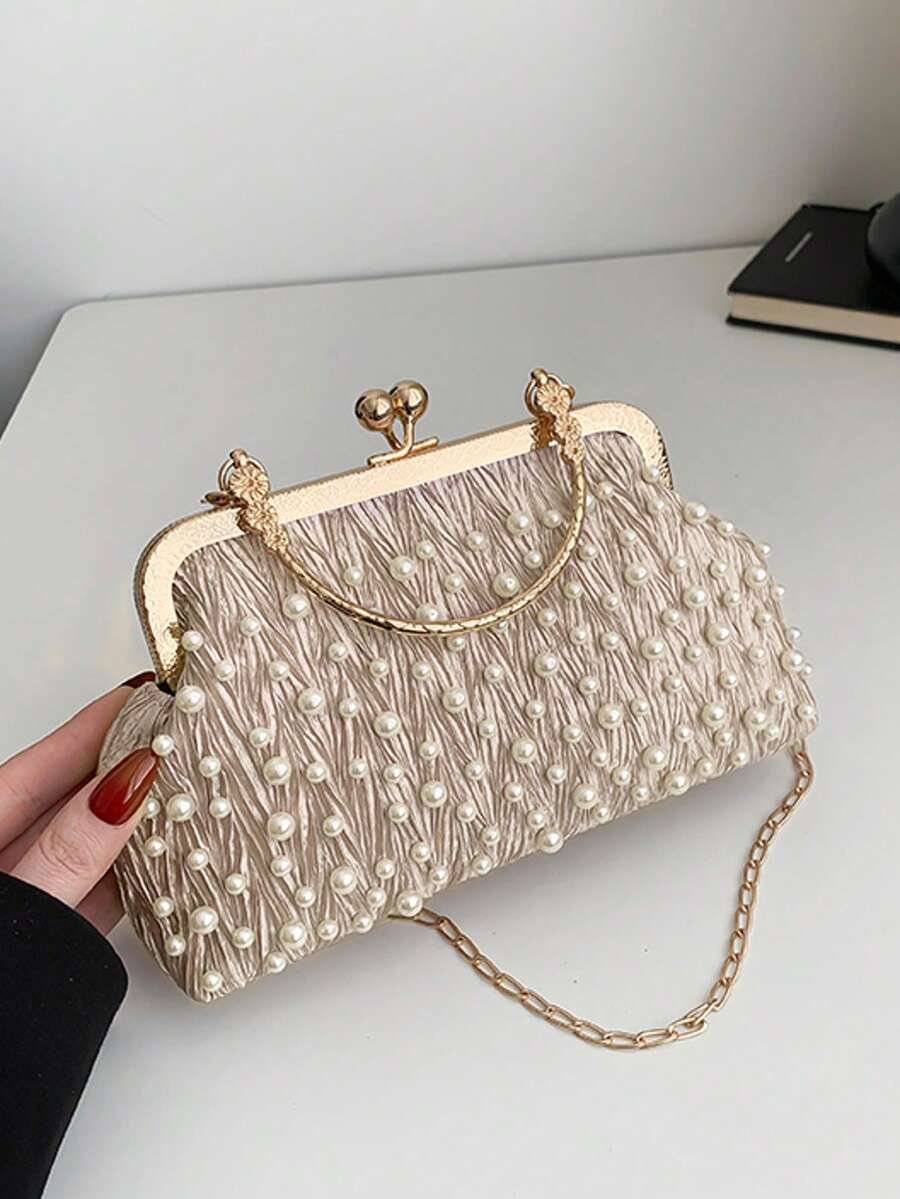 2件套云朵铆钉荷叶边贝壳设计女士单肩包，2025春秋新款，简约链条提手手提包，适合购物、钱包、手提包、年轻女士、大学生、应届毕业生、办公室女士。非常适合办公室、大学、工作、商务、通勤、户外活动、旅行和徒步旅行