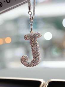1pc Car Interior Pendant Rhinestone A-Z Letter Car Rear View Mirror Pendant Rear View Mirror Pendant Interior Decoration