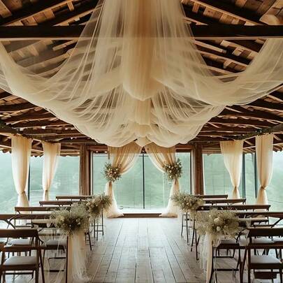 1 Piece, Champagne Colored Wedding Arch Curtain, Transparent Chiffon Curtain, Transparent Fabric Curtain, Suitable For Ceremonies, Engagements, Hanging Arch Background Decoration, Event And Stage Decoration, Corridor And Courtyard Decoration
