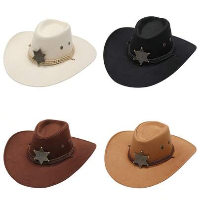 1 件女式复古西部牛仔帽，青铜六角星装饰，软帽，户外派对/骑行/旅行/摄影遮阳帽，春夏季