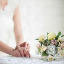 Artificial Flowers Combo, Champagne Silk Roses, Peonies, Dahlias With Stems For DIY Wedding Bouquets, Baby Shower, Table Centerpieces, Home Decor, Fake Floral Arrangements, Party Decorations - 白色 - 查看 3
