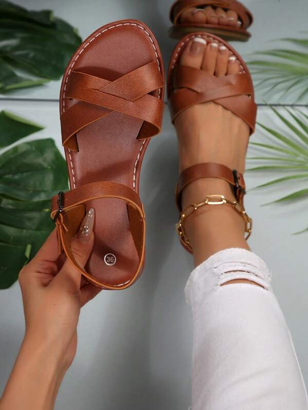 New Arrival Summer Women's Flat Roman Lace-Up Sandals, Non-Slip Rubber Sole, Fashion Ladies Shoes, Korean Style Versatile Summer Roman Sandals For Female College Students Beach Casual