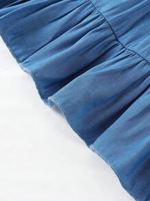 Summer Girls Casual Simple Fashion, Colorblock Geometric Pattern Denim Effect Strap Dress, Suitable For Play And Vacation