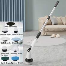 GENAI 电动旋转洗涤器，家用无绳清洁刷洗涤器，9 个可更换刷头，3 个可调节尺寸，适用于浴室淋浴浴缸玻璃车 - 彩色 - 查看 9