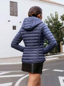 Women's Winter Coats Puffer Jacket Thicken Quilted Hooded Outerwear - Blue - View 2