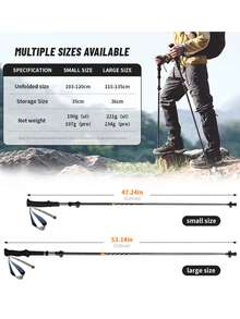 Naturehike 5 节碳纤维+铝合金可折叠伸缩登山杖，Longwind PRO/UL，超轻徒步杖，便携式，适合徒步旅行和背包旅行 - 彩色 - 查看 9