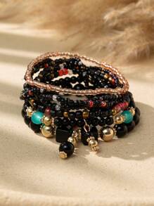 8pcs Bohemian Style Multi-Layer Beaded Bracelet Set, Colorful Beaded Stacking Bracelets For Daily Or Vacation Wear, Spring/Summer