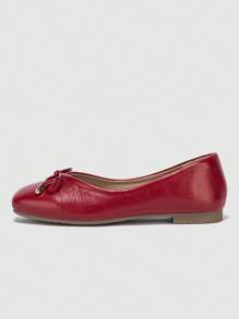 Square Toe Flats Casual Women Shoes, Comfortable Versatile Bowknot Decor