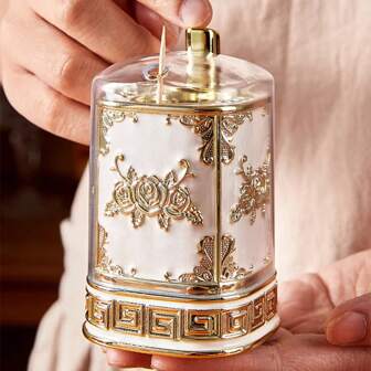 Creative Toothpick Box With Automatic Press Out Toothpick Cylinder For Household Use With Dustproof Cover Toothpick Storage Box