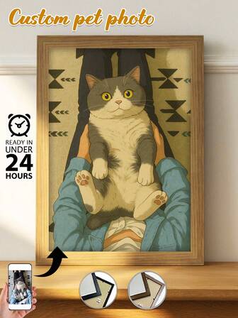 1点 額付きカスタムキャンバス絵画、PETの似顔絵、漫画風、HD印刷、思い出を残す、美しい瞬間を保存、誕生日パーティー、記念日、ユニークで完璧なアートギフト