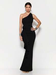 Silquee 1 chiếc váy dài bó sát có thể gập lại cổ yếm họa tiết hoa dành cho nữ, váy mùa hè dành cho nữ - màu đen - Xem 1