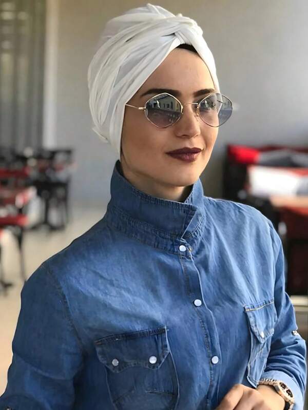 1pc Plain White Inner Hijab Women Instant Turban Classic Style,4 Wearing Methods