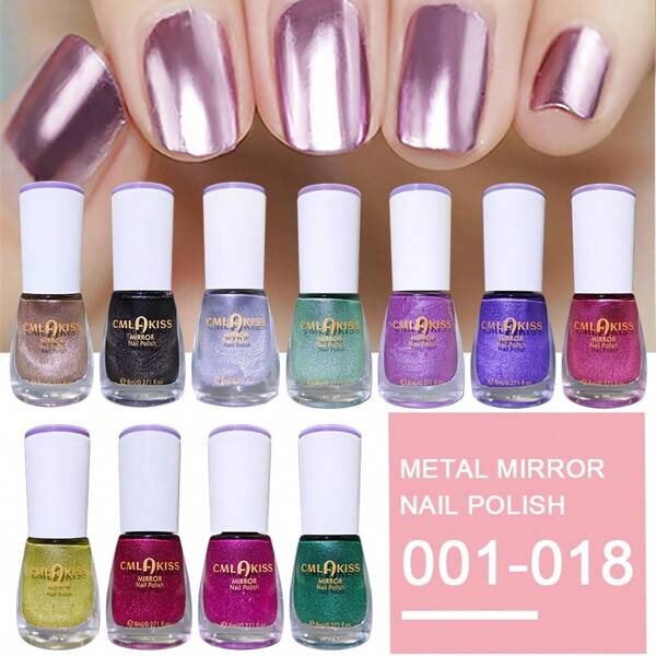 Coffret de vernis à ongles métallisés 18 couleurs, vernis à ongles métalliques Chrome à séchage rapide - surface brillante et éclatante, longue tenue, séchage rapide, effet miroir brillant et blanchissant, convient aussi bien pour les ongles des mains que des pieds