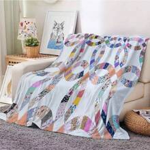 Ultraweiche, warme, leichte Flanelldecke - bunter Retro-Patchwork-Stil - geeignet für alle Jahreszeiten, ideal für Zuhause, Reisen, Camping, Sofa, Bett und Büro-Schlafzimmer Dekoration