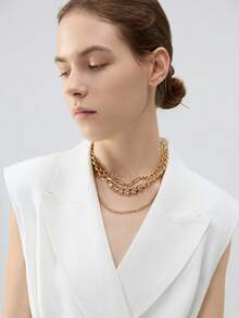 3pcs/Set Multi-Layer Gold-Tone Aluminum Chain Necklace For Women Winter Gifts - Yellow Gold - View 1