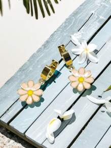 1 Pair Elegant Daisy Flower Hoop Earrings For Women, Chic, Sweet Perfect For Summer
