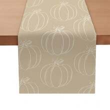 MEMNUN 1pc Latte Color Striped Pumpkin Print Polyester Table Runner, Table Decor, Home Decor, Kitchen Decor, Table Cloth Rectangle, Suitable For Kitchen, Dining Table, Home Party Decoration, Gift - Multicolor - View 2