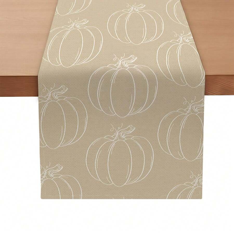 MEMNUN 1pc Latte Color Striped Pumpkin Print Polyester Table Runner, Table Decor, Home Decor, Kitchen Decor, Table Cloth Rectangle, Suitable For Kitchen, Dining Table, Home Party Decoration, Gift