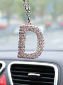 1pc Car Interior Pendant Rhinestone A-Z Letter Car Rear View Mirror Pendant Rear View Mirror Pendant Interior Decoration