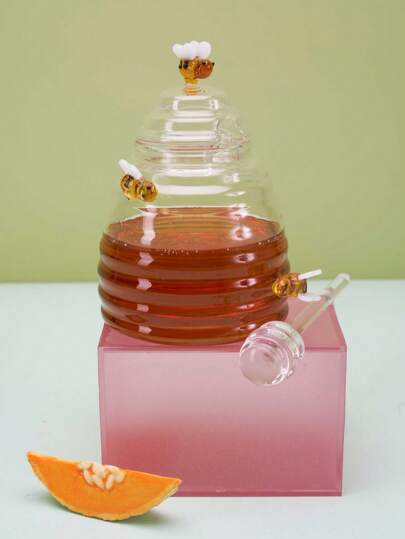 Joivida 1 pote de mel de vidro com tema de abelha criativa de 450 ml com agitador, pote de armazenamento de borossilicato resistente ao calor, Ano Novo, Dia de Ação de Graças, presente de Natal, decoração de mesa Rama, jantar em família, uso para chá da tarde, utensílios de café de alta qualidade, presente especial, decoração refrescante de primavera/verão