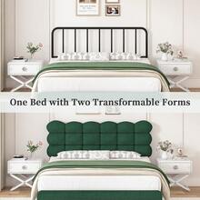 Twin/ Full/ Queen Size Bed Frame With Headboard, Upholstered Platform Bed Frame With Strong Wooden Slats Support, Two Bed Forms Design, No Boxing Spring Needed, Easy Assembly, Pink/ Rose Pink/ Beige/ Black/ Brown/ Green - Green - View 4