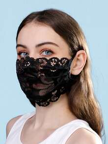 1pc Lace Mesh Mask With Floral Print Sexy Style,Flower-Embroidered Thin Mask Has Adjustable Ear Loops,Suitable For Female Daily Use In Outdoor Sports - One Size - View 8