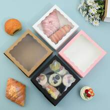 20pcs - Paper Bread Box With Window, White, Black, Pink And Wood Color, Food Safe Gift Container - Perfect For Packing Macarons, Chocolate Sandwiches, Desserts, Candies, Wedding Party Packaging Boxes, Summer Party Packaging Boxes, Family Parties, Gift Packaging Boxes, Dessert Packaging Boxes - 白色 - 查看 3
