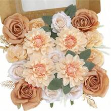 Artificial Flowers Combo, Champagne Silk Roses, Peonies, Dahlias With Stems For DIY Wedding Bouquets, Baby Shower, Table Centerpieces, Home Decor, Fake Floral Arrangements, Party Decorations - Nude Color - 查看 1
