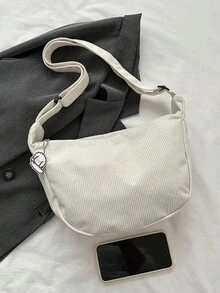 Korean Style Simple Chic Casual Crossbody Bag, Corduroy Material, Versatile For Students & Everyday Use - White - View 6