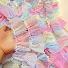 1 Yard Regenbogen zweischichtiger voluminöser transparenter Farbverlauf Spitzenbesatz, geeignet für DIY-Kleidung, Partykleider, Stirnbänder und Haarzubehör - Verschiedenfarbig - Übersicht 1