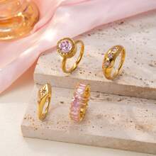 4 Pcs/Set Simple And Versatile Stainless Steel Plated 18k Gold Random Combination With Inner And Outer Ball Ring Different Thickness Gold Ring Men And Women With The Same Couple Ring For Women Daily Wear