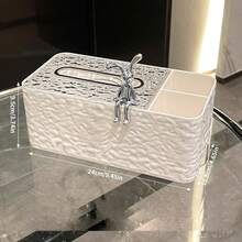 1 Pc Luxury Tissue Box With Spring Dispenser, Multifunctional Plastic Remote Control Holder, Suitable For Living Room And Dining Table, Rectangular Design Simple & Elegant, Fits Various Scenarios