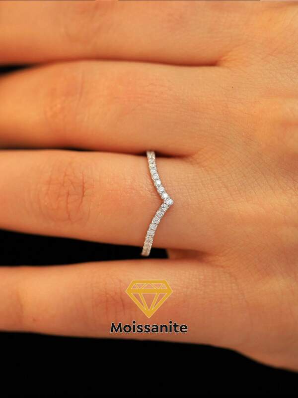 1 pieza Anillo de compromiso de diseño en forma de V con moissanita exquisita de color D, de plata de ley 925 para mujeres, anillo de boda para citas, joyería fina, regalo de aniversario para esposas y novias