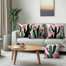 4pcs Cactus Printed Pillow Case Set - 45*45cm Peach Velvet Pillow Cover