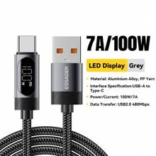 ESSAGER USB ToType C To Type C Fast Charging Cable 100W Cord For Phone 480Mbps Power Display Compatible With IPhone 16, 16 Pro Max, 15, 15 Plus, 15 Pro, 15 Pro Max,Compatible With Redmi, Compatible With OnePlus Charger