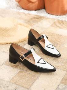 Bailarinas de tacón bajo con punta puntiaguda y estilo de amarre de bloqueo de colores, con un estilo europeo y americano, para primavera/verano