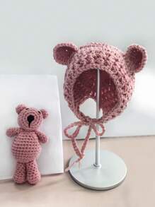 Set di cappellini da bebè a forma di orsacchiotto, accessori per fotografia neonati, giocattoli, cappelli in maglia per neonati, bambola da posa per servizi fotografici di bambini e bambine