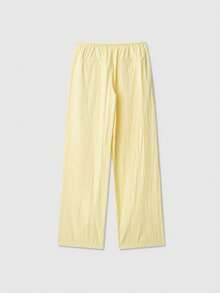 Butter Yellow Drawstring Pocket Mid-Waist Relaxed Casual Pants - Yellow - View 2