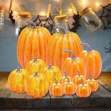 Juego de decoración de Halloween 7 piezas de calabazas artificiales de simulación, decoración de artesanía de cosecha de otoño para el hogar - Rojo - Ver 8