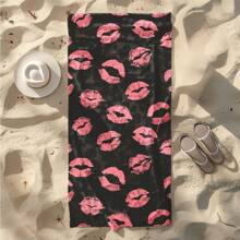 1 Stück Leoprint rosa Lippen Design Strandtuch, Großer Stranddecke, Outdoor Strandmatte, geeignet für Damen und Herren, Reiseessentiell für den Strand, super weiches Mikrofasertuch, Stranddecke Strandessentiell