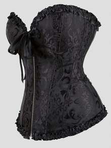 Women's Off-Shoulder Jacquard Zipper Waist Corset Top, Suitable For New Year Party, Valentine's Day, Holiday, Halloween Costume