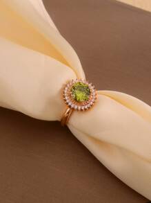 1 pieza Anillo de compromiso de joyería de boda elegante con diseño floral de circonita cúbica bañada en latón para mujer
