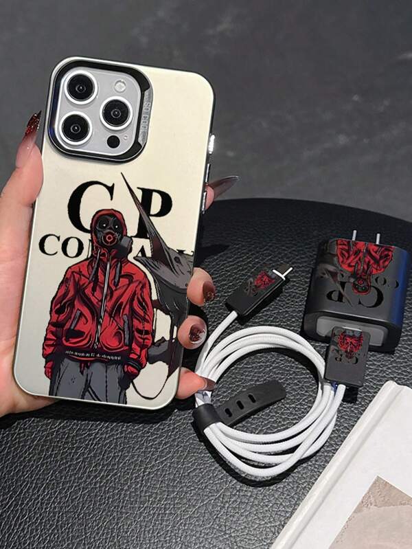 Anime 5-In-1 Character Phone Case + Charger Cover + Cable Protector + Storage Strap, TPU Shockproof Protective Case Compatible With Iphone 7/8/X/Xs/XR/XS Max/11/12/13/14/15/16 Pro Max