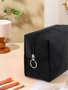 1pc Women's Simple Style Travel Cosmetic Bag, Essential Makeup Organizer For Students - Black - View 6