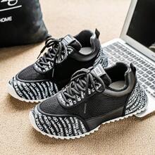 Men's Casual Sports Shoes, Fashion Random Letter Print Mesh & Leather Patchwork, Breathable Comfortable Lightweight Sneakers, 3 Colors Available, Lace-Up Low-Top Round Toe Shoes For Casual, Party, Outdoor, Non-Slip Asymmetrical Sole, Fashionable Men's Footwear
