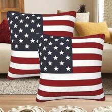 2 Pcs American Flag Pillowcases, 18x18 Inches - Modern Style, Soft Polyester, Machine Washable, Zipper Closure - Decorative Throw Pillow Covers For Living Room Sofa, Porch Swing Cushions, Without Pillow Insert