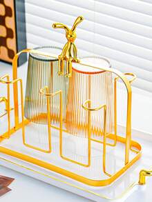 1pc Gold Cup Holder With 6 Storage Racks, Cup Organizer Rack Suitable For Glass Cups, Beer Mugs, Ceramic Mugs Etc., With Drip Tray, Convenient To Use, Minimalist Gold Design, Thick Material, Home Decor And Storage Accessory - Multicolor - View 10