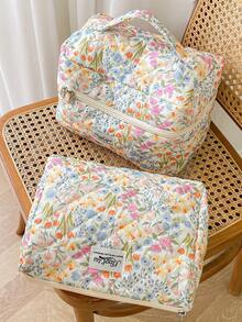 1个彩色花卉绗缝化妆包，多功能收纳袋，女孩化妆包，护肤可爱化妆包 - 彩色 - 查看 12