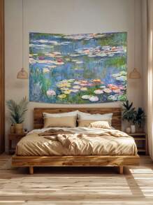 1 buc tapiserie de perete cu nufăr Monet, poster de artă florală verde cu plante pentru dormitor, femeie și bărbat, mic iaz cu flori naturale, tapiserii de acuarelă pentru decor de dormitor în cameră, decor școlar, surpriză școlară, decor de dormitor, înapoi la școală