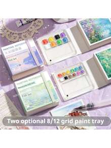 1pc Portable Watercolour Sketchbook With Palette, Suitable For Travel Use, Contains 50 Sheets Of Paper, Comes With A Removable Palette Box And Medium-Weight Textured Paper, Suitable For Travel And Outdoor Art Projects (Paints Not Included), Outdoor Painting Equipment | Art Sketchbook | Durable Cover, Watercolour Painting Supplies, Back-To-School Essentials